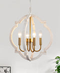 Modern Farmhouse 4 Light Wood Chandelier In Distressed White And Gold With Orb Globe Cage Pendant Lighting For Dining Room Kitchen Island And Foyer For Any Space