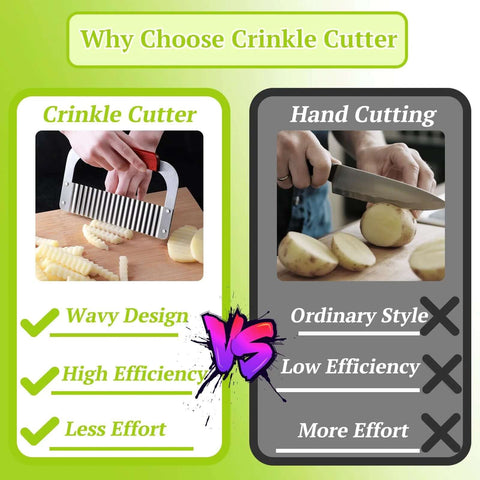 Suuker Crinkle Cutter with wooden handle and stainless steel blade shown on cutting board for crinkle-cut potato slices