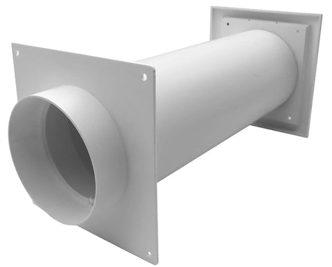 4 Inch Plastic Through Wall Dryer Vent Kit With Easy Adjustable Length From 11.81 To 21.85 Inches, Louvered Dryer Vent Cover With Pipe And Duct Connector, White Finish, Built In Gravity Flaps And Guard Mesh