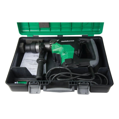 Beast 1 9/16 Inch SDS Max Rotary Hammer Drill in carrying case with 10 Amp Motor, black and green design, side handle visible