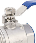Top view of a 1 1/4 Inch NPT Ball Valve With 1000 WOG Rating And Rust Resistant 304 Stainless Steel Body for water and steam use.