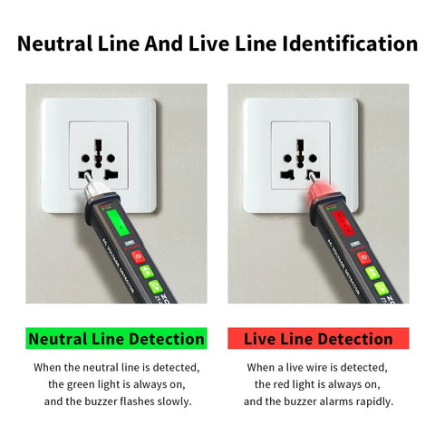 Non Contact Voltage Detector Pen 12 To 1000V AC With Adjustable Sensitivity identifying neutral and live wires in outlets
