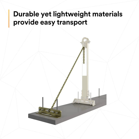 Heavy Duty Horizontal Lifeline System For Steel Beams Featuring Galvanized Tie Back Base and Zinc Chain fitted on a concrete surface.