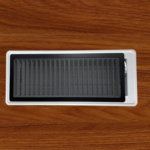 Magnetic Floor Register Vent Cover 4x10 Inch Screen Mesh on wooden floor, easy install no fuss air vent screen for wall ceiling floor registers