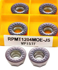 Dope 10 Piece Carbide Turning Inserts RPMT1204 15TF For Metal Lathe Parts in yellow tray, featuring durable carbide edges.