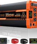 2000W Beast Pure Sine Wave Inverter 12V DC To 110V 120V AC Power Converter with 3 AC outlets, LCD display, and hardwire port.