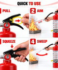 Tough As Nails ABC Dry Chemical Fire Extinguisher 4 Pack Rated 3A 40BC showing quick use instructions for effective flame control.
