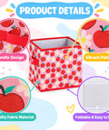 Close-up of 6 Piece Slick Fabric Storage Bins 11 Inch with apple patterns, showing handle and fabric details, ideal for classrooms.