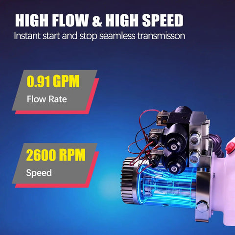 12V DC Double Solenoid Hydraulic Power Unit For Dump Trailers And Trucks, Heavy Duty Bidirectional Actuation, 8L Plastic Reservoir