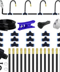 49.21Ft Drip Irrigation Kit With Five Sixteenth Inch Tubing, brass nozzles, T-joints, connectors, and faucet adapter components