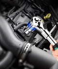 8 Piece Hex Socket Wrench Bit Set With No Slip Grip And Slick Chrome Finish Heavy Duty Precision Drive Bits used with a ratchet in an engine.
