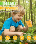 1000x Kid Friendly Handheld Digital Microscope For Kids With 2 Inch IPS Screen Rechargeable Pocket Scope, child holding yellow unit outdoors