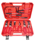 Coolant Hose Clamp Pliers 9-Piece Set, Radiator Heater Tool Kit W/ Multi-Angle Locking Shaft For Spring And Worm Gear Removal in red case