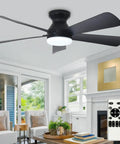 Cool 42 Inch Black Ceiling Fan With Light For Indoor And Outdoor Use Dimmable LED Remote Control Flush Mount Black Blades