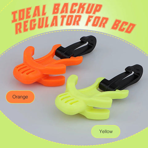 Scuba Octo Plug Regulator Retainer Mouthpiece Holder With Black Clip 2 Pack For Quick Release During Dives in orange and yellow