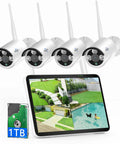 4K Ultra HD Security Camera System With 10 Inch Touch Screen NVR And Four 8MP Outdoor Cameras, 1TB HDD, IP66 Weatherproof