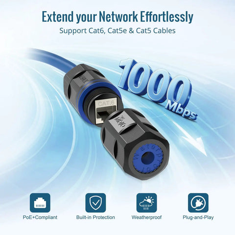 Outdoor IP68 Cat6 Shielded Ethernet Coupler 6 Pack Waterproof RJ45 Connector for CAT5E CAT5 Rugged Weatherproof