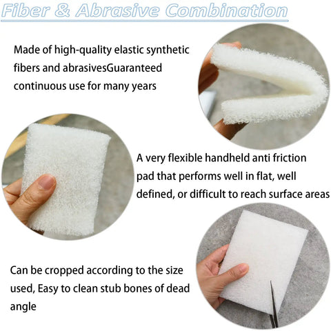 Premium Scuff Pads 10 Pack 6X9 Inch 2000 Grit Heavy Duty Scrubbing Pads showing flexible white synthetic pad for detailed surface cleaning.