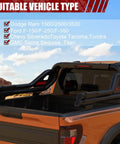 Heavy Duty Universal Truck Bed Roll Bars Adjustable Sport Chase Rack For Midsize Pickup Rigs mounted on a truck bed.