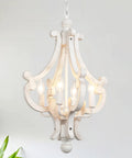 Farmhouse Rustic Wooden Chandelier With Four Lights In Antique White Finish for dining room or kitchen, hanging view