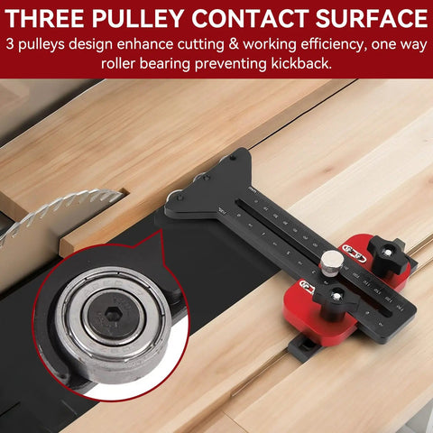 Thin Rip Table Saw Jig Guide With 3 Pulleys, Rock Solid Aluminum Alloy Build, High-Precision U Slot Cutter Jig For Woodworking, Quick Setup, Stable Material Fixation, Reduces Waste And Boosts Accuracy on table saw cutting thin wood