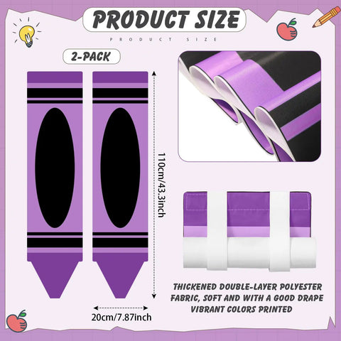 2 Pack Crayon Blackout Curtains For Classrooms And Doors Thick Light Blocking Panels For Back To School Decor Kid Friendly Classroom Window Privacy Teacher Office Cover Shade Purple, showing size and fabric details
