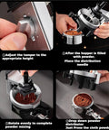 Professional 58Mm Espresso WDT Distribution Tool With 12 Tuning Needles And Smooth Adjustable Depth demonstrates its use in coffee preparation.