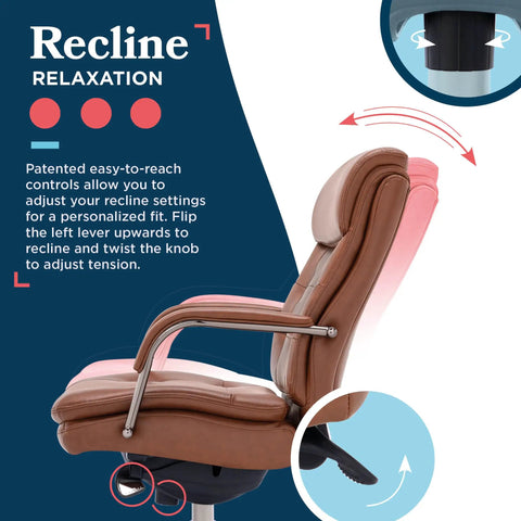 Tufted Executive Office Chair With Double Layer Cushion shown in side view, highlighting padded armrests and ergonomic back support.