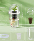 Clear Hydroponic Cups With Humidity Domes 12 Pack 5 In 1 Growing System Kit showing transparent cup, net pot, and root observation.