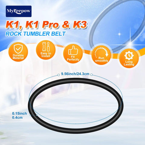Rock Tumbler Belts for KomeStone K1 K1 Pro and K3 Replacement Rubber Belts for Smooth Polishing Durable Long Lasting Performance Not Compatible with K2 Elite. Black rubber belt, 9.56in/24.3cm