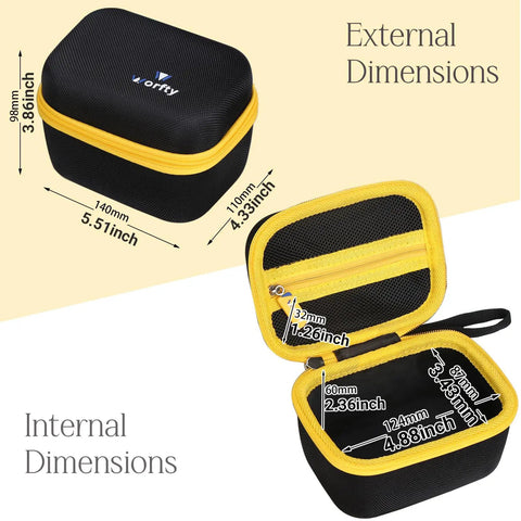 Tough As Nails Hard Shell Carrying Case For Franklin Sensors Prosensor M70 Stud Finder With Seven Detection Sensors Heavy Duty Eva Travel Organizer Bag Black Variant with yellow zipper and dimensions shown.