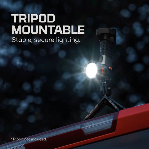 Beast Handheld Spotlight With 0.75 Mile Reach 780 Lumens And 362500 Cd Rugged Waterproof LED Flashlight mounted on tripod