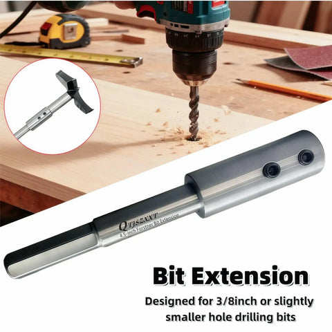 Two Piece Forstner Drill Bit Extension Kit With 4.5 Inch And 7 Inch Extensions For Three Eighths Inch Shanks on workbench