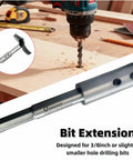 Forstner Drill Bit Extension 4.5 Inch Long With Three Eighth Inch Hex Shank Extends Drilling Depth in woodworking setup