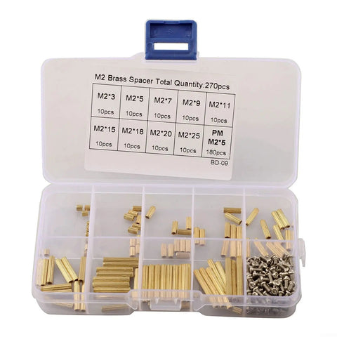 270 Piece M2 Brass Spacer Standoff Kit With Stainless Steel Screws And Nuts For Communication Devices And DIY Electronics Ideal For Prototyping Robotics 3D Printer Projects And Networking Gear, open storage box
