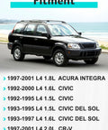 Fitment list for Front Right Engine Motor Mount For Honda Civic Integra CRV 1992 to 2001 in black SUV with ocean backdrop.