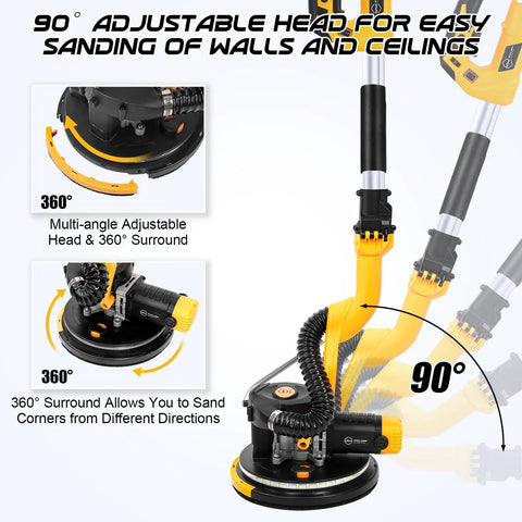 Drywall Sander For Popcorn Ceiling Removal Pro Grade 880W with 360° adjustable head and vacuum dust collector.
