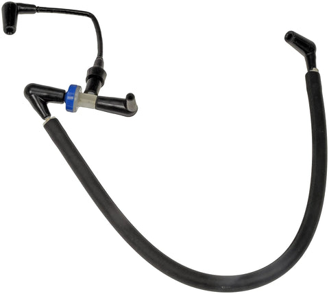Front view of Dorman 926-391 4WD actuator vacuum check valve with black hoses and blue fitting.