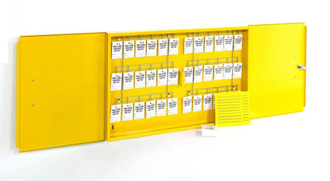 Lockout Tagout Cabinet Kit For Safe Padlock Storage And Quick Access Control Center Double Wide Yellow Meets OSHA Standards