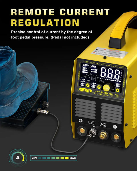 200A AC DC TIG Welder With Pulse 220V 6 In 1 Aluminum Welding Machine with large LCD and remote foot control