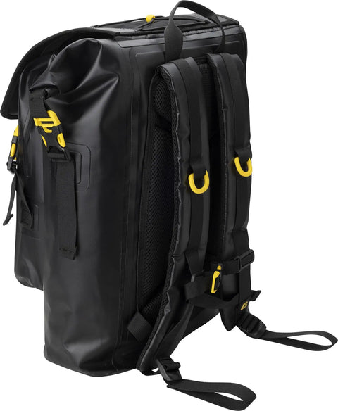 Side view of Venom Dry Backpack With Rolltop Closure 30L Waterproof Wet Gear Bag, black PVC tarpaulin, visible straps and handle.