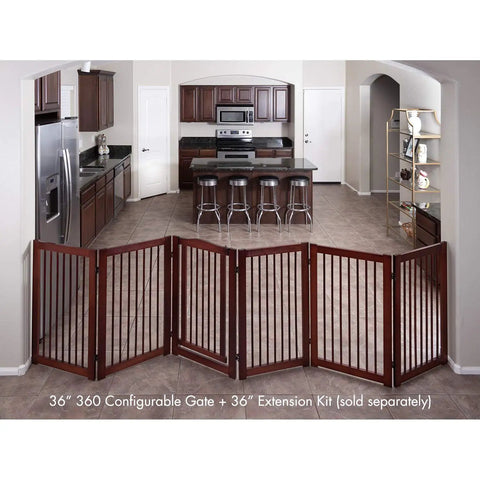 Extension Kit for 360 Configurable Walk Through Folding Pet Gate Expands Openings to 38 Inches Wide in kitchen setting
