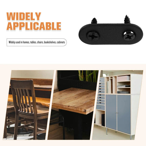 Rugged Flat Mending Plates With Double Holes 12 Pack Black Stainless Steel Brackets for cabinets, tables, and shelves.