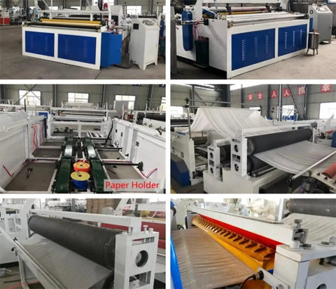 Straight Up Heavy Duty Commercial Tissue Paper Machine And Automatic Toilet Paper Production Line featuring detailed components and assembly.
