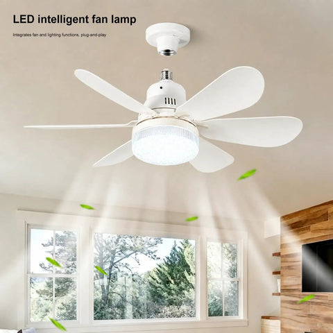 40W Small Ceiling Fan with Lights, Remote, 3 Color Temps, 520mm White in modern living room, showcasing LED lamp and white blades.