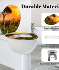 Round Sunset Toilet Seat featuring a colorful sunset design, durable resin material, and protective bumpers for comfort.