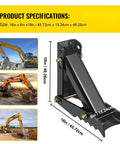 Heavy Duty 18 Inch Backhoe Thumb Attachment Weld On Adjustable Boom for Excavators with Half Inch Teeth and Thick Steel Plate Bolt On 12 mm Design and 19 Inch Weld Plate next to diagrams