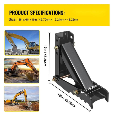 Heavy Duty 18 Inch Backhoe Thumb Attachment Weld On Adjustable Boom for Excavators with Half Inch Teeth and Thick Steel Plate Bolt On 12 mm Design and 19 Inch Weld Plate next to diagrams