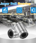 4 Pack LM6UU Linear Ball Bearings 6mm Bore 12mm OD 19mm Length With Double Sided Rubber Seals For DIY Makers And Enthusiasts Supporting Smooth Motion In 3D Printers And CNC Machines ABEC3 High Precision, sealed steel bearings on display