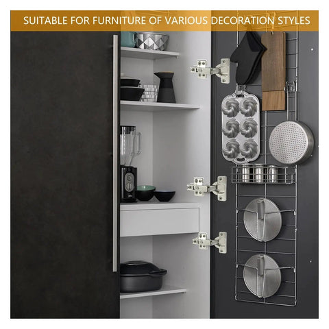 Door Stay Hinges 10 Pack Full Overlay No Slam Soft Close Cabinet Hinges in use on kitchen cupboard door.
